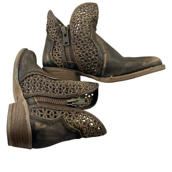 CIRCLE G BOOTS SHORT WESTERN CUTOUT SHORTIE DISTRESSED DOUBLE ZIPPERS SZ 8 Q5019 - Picture 9 of 16